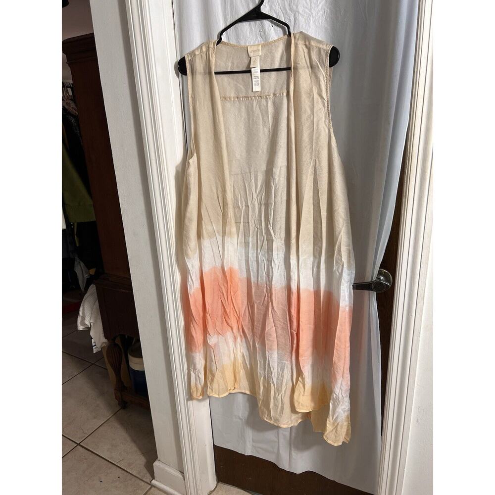 Chico's Cream Sleeveless Duster with Orange and Yellow Dip Dye